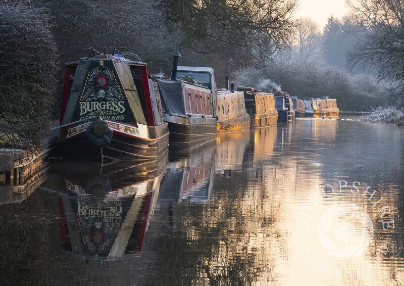 Sunrise on the Llangollen Canal at Ellesmere, Shropshire.
