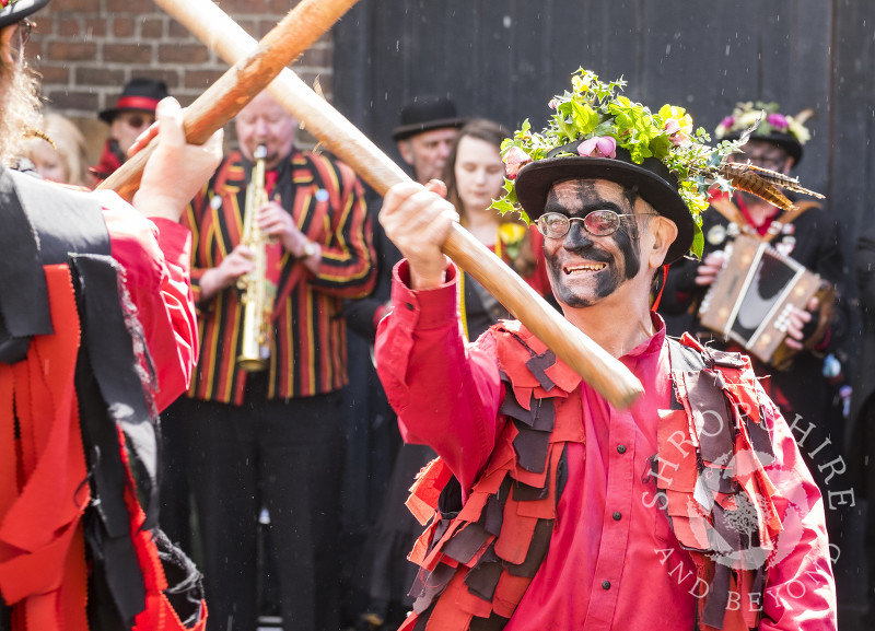 Ironmen and Severn Gilders morris dancers performing at the  Day of Dance, Bishop's Castle, Shropshire.