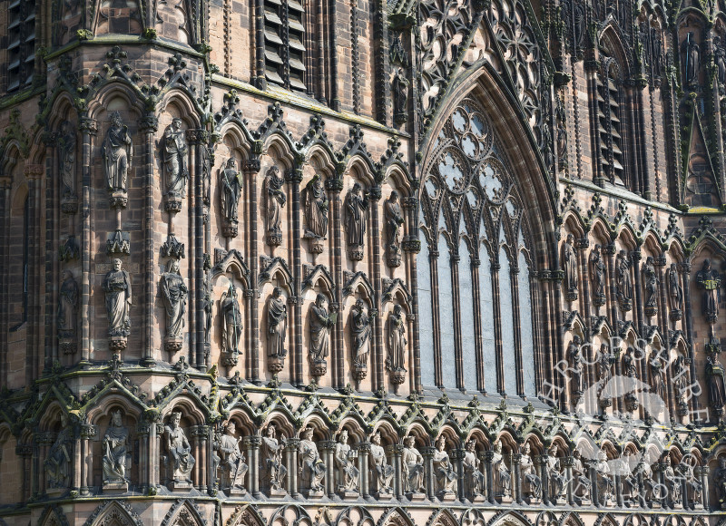 The ornate West Front of Lichfield Cathedral, Lichfield, Staffordshire, England.