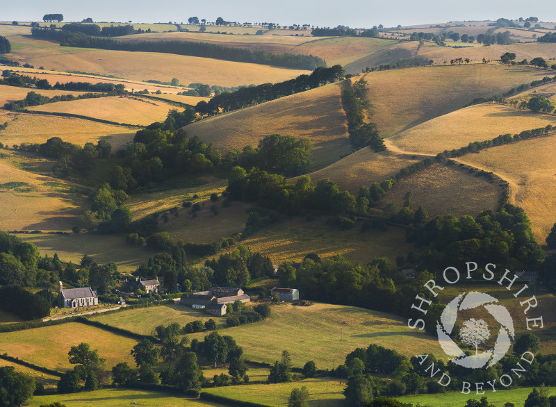 Offa's Dyke snakes over the countryside above Newcastle on Clun, Shropshire.