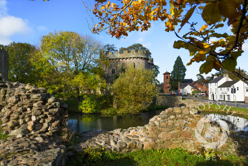 Autumn sunshine on 13th century Whittington Castle, near Oswestry, Shropshire, England.
