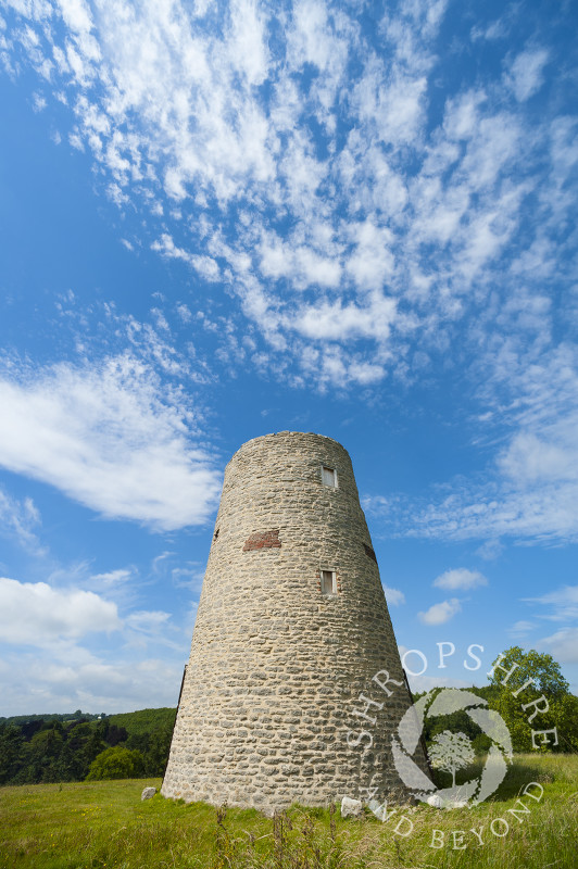 Ruined windmill at Much Wenlock, Shropshire, England.