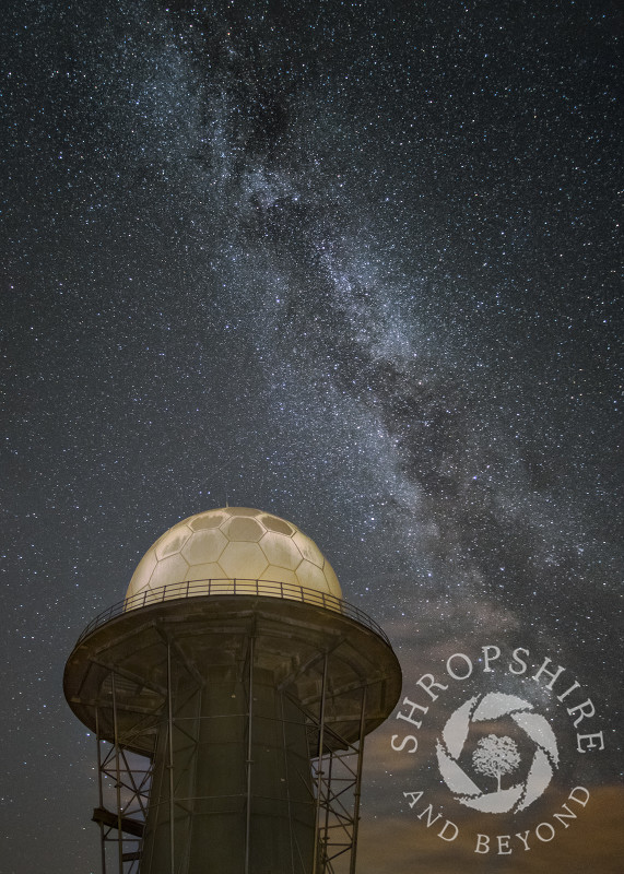 The Milky Way above a radar dome on Titterstone Clee, Shropshire.