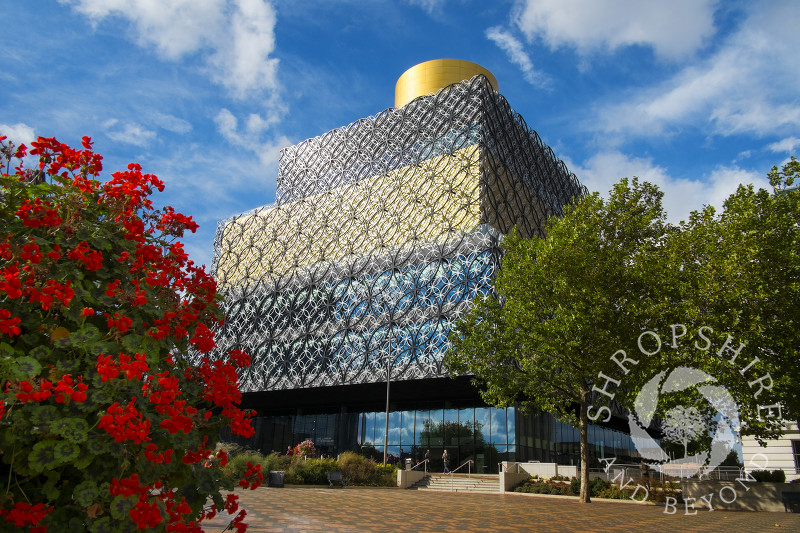 Flowers outside the Library of Birmingham, Centenary Square, England, UK.
