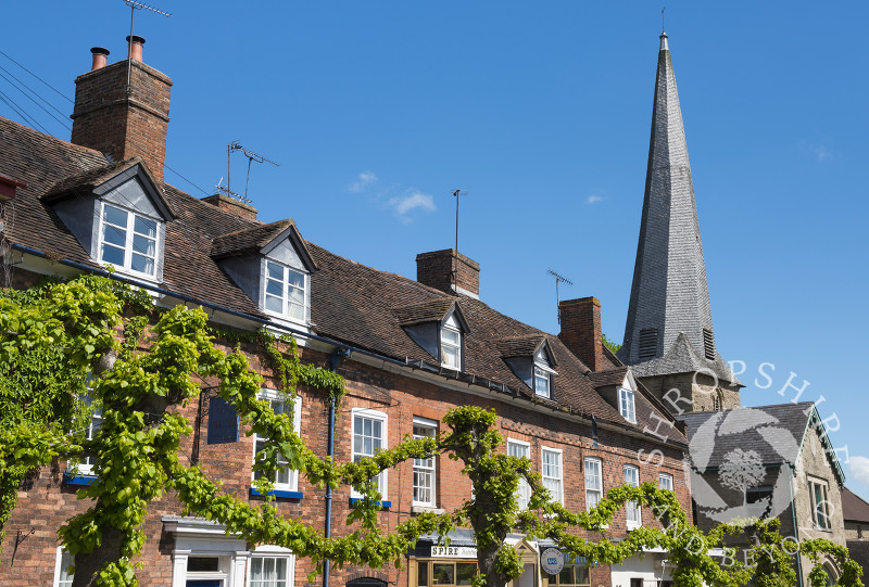 The twisted spire of St Mary's Church overlooks the town of Cleobury Mortimer in Shropshire.