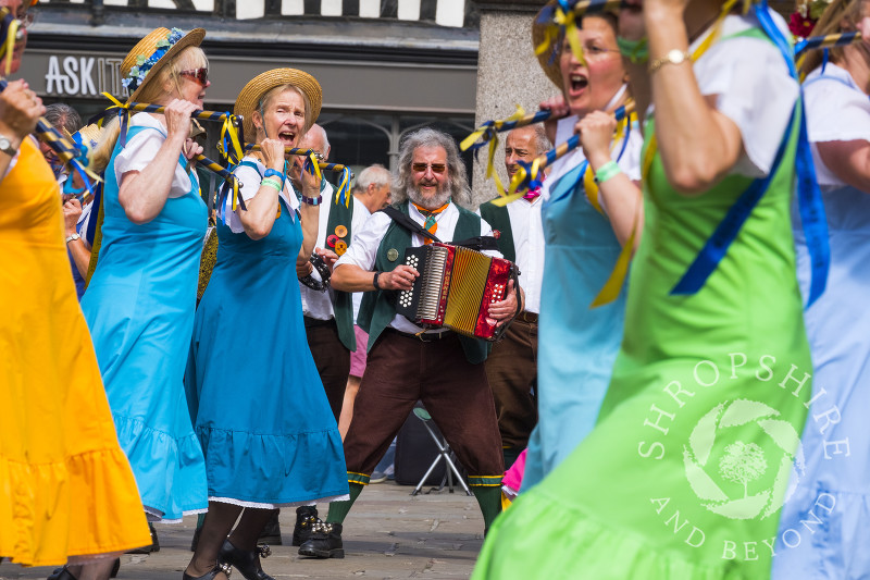 Shrewsbury Morris performing during the Shrewsbury Folk Festival, Shropshire.