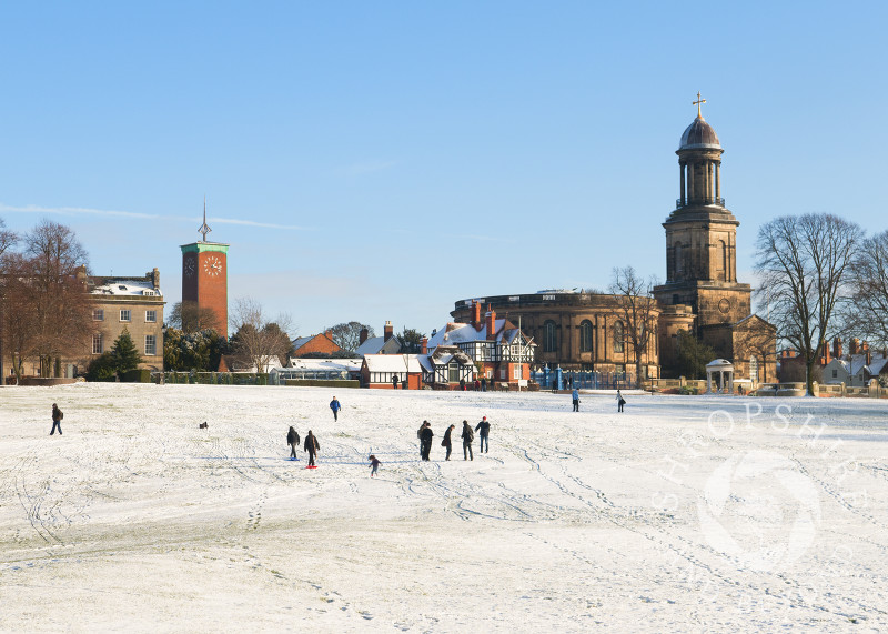 The Quarry and St Chad's Church in winter, Shrewsbury, Shropshire, England.