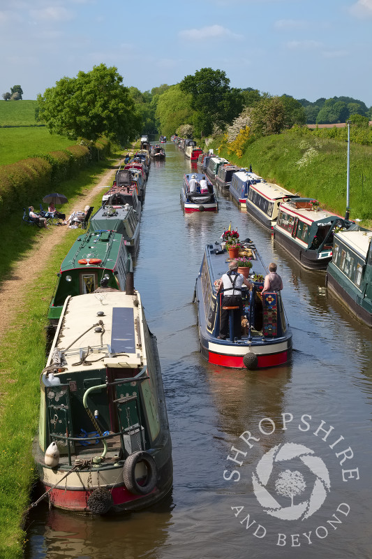 Boats on the Shropshire Union Canal at Norbury Junction, Staffordshire.