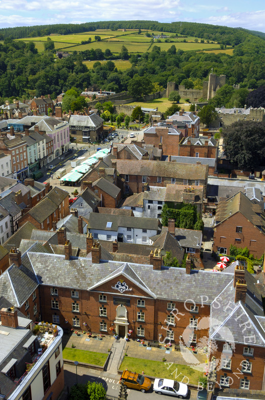 The market town of Ludlow seen from the tower of St Laurence's Church, Shropshire, England.