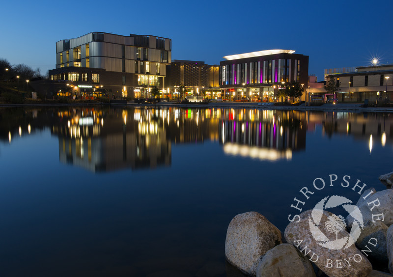 Southwater reflected in the lake at Telford, Shropshire, England.