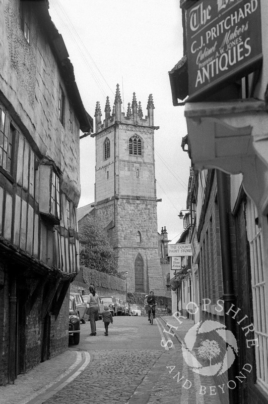 St Julian's Church and Fish Street in 1967, Shrewsbury, Shropshire, England.