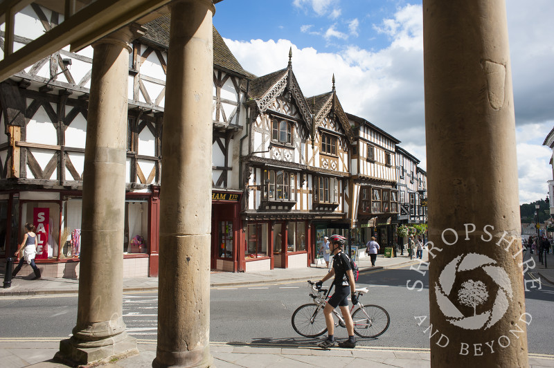 A view down Broad Street from the Buttercross in Ludlow, Shropshire.