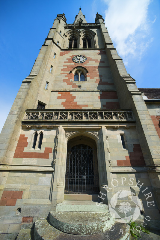 The front entrance to All Saints Church at Clive, near Grinshill, Shropshire, England.