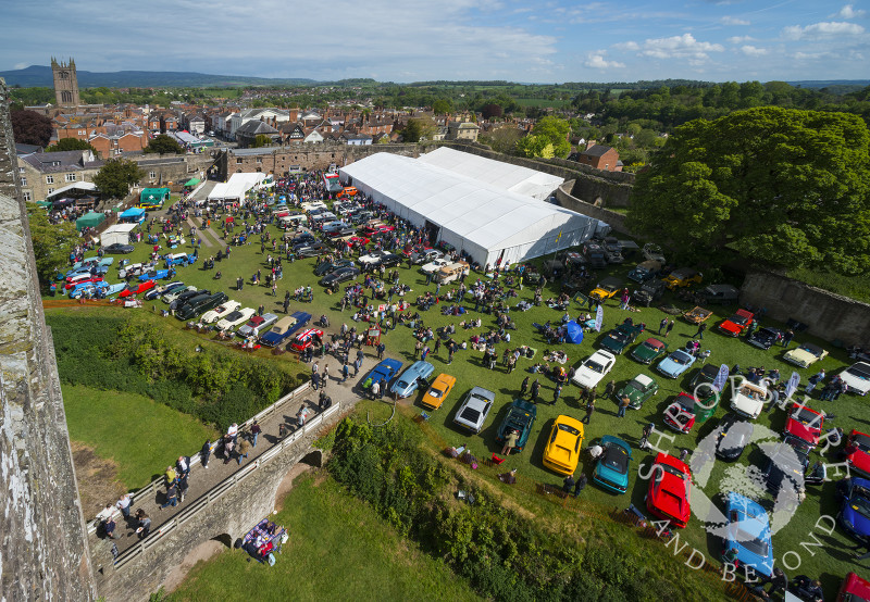 Looking down on the castle grounds at Ludlow Spring Festival.
