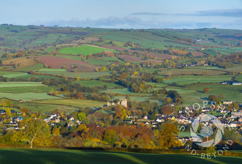 Autumn sunrise over Clun, Shropshire.