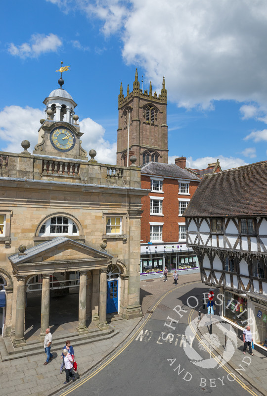 The Buttercross Museum and St Laurence's Church, Ludlow, Shropshire.