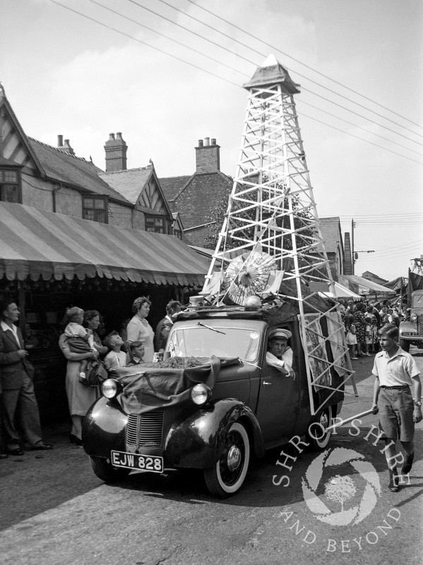 The carnival parade in Broadway, Shifnal, Shropshire, during the 1950s.