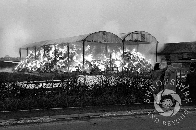 Upton barn fire, Shifnal, Shropshire, March 1965.