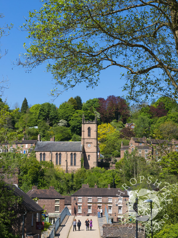 Spring sunshine highlights St Luke's Church, Ironbridge, Shropshire.