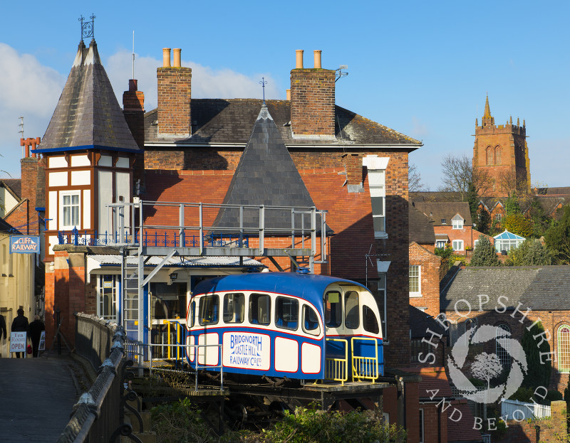 The Cliff Railway and St Leonard's Church, Bridgnorth, Shropshire, England.