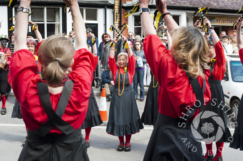 Ironmen and Severn Gilders morris dancers at the Clun Green Man Festival, Shropshire, England.