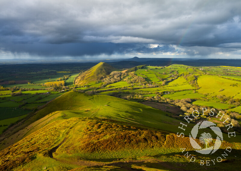 Evening light on the lower slopes of Caradoc and the Lawley, Shropshire.