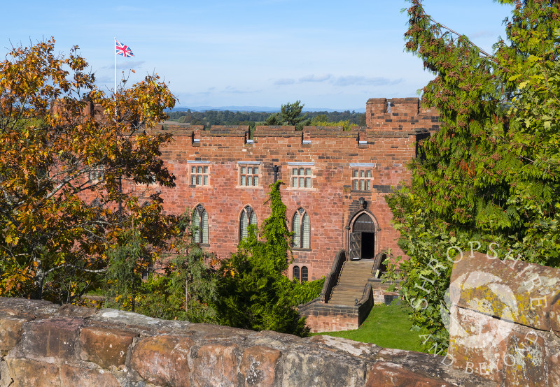 Shrewsbury Castle, Shropshire, in the autumn sunshine.