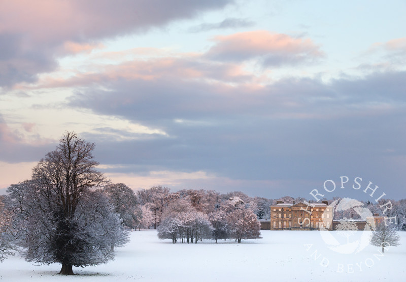 Winter sunrise at Attingham Park, near Shrewsbury, Shropshire.