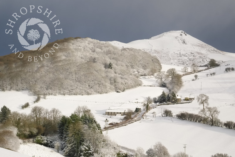 Helmeth Hill and Caer Caradoc seen from Hazler Hill in winter, Church Stretton, Shropshire.