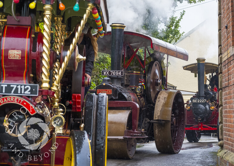 Traction engines parade at the Michaelmas Fair, Bishop's Castle, Shropshire.