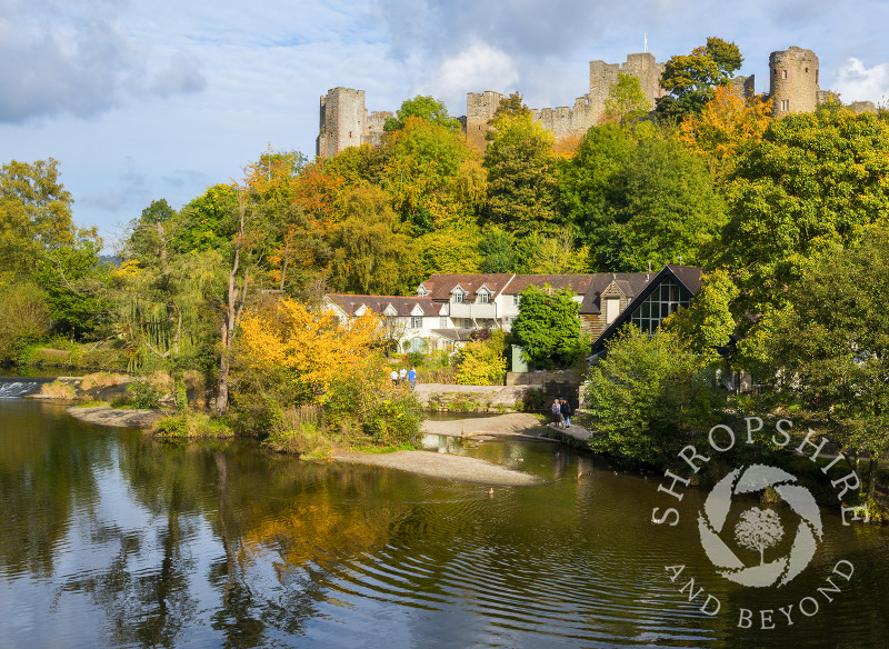 Ludlow Castle in autumn overlooking the River Teme, Shropshire.