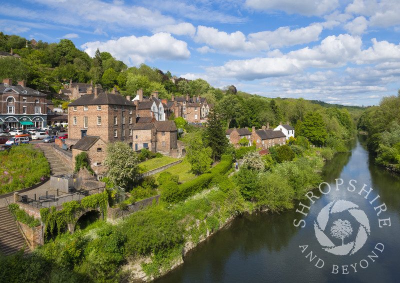 Ironbridge and the River Severn seen from the Iron Bridge, Shropshire.