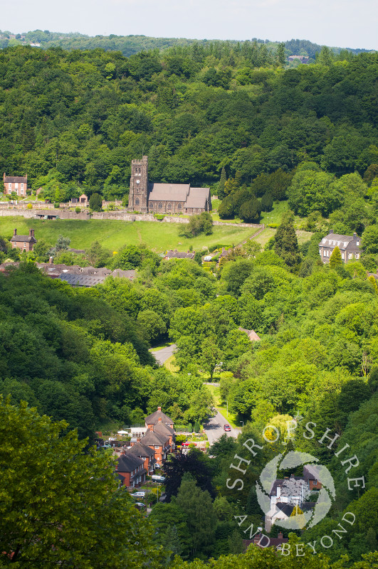 Looking down on Coalbrookdale in the Ironbridge Gorge, Shropshire, England.