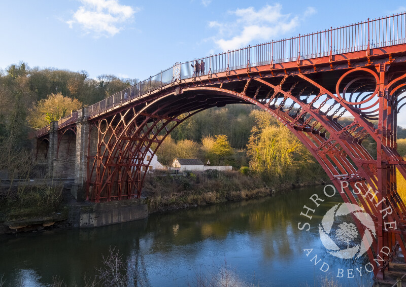 Winter sunlight on the Iron Bridge at Ironbridge, Shropshire.