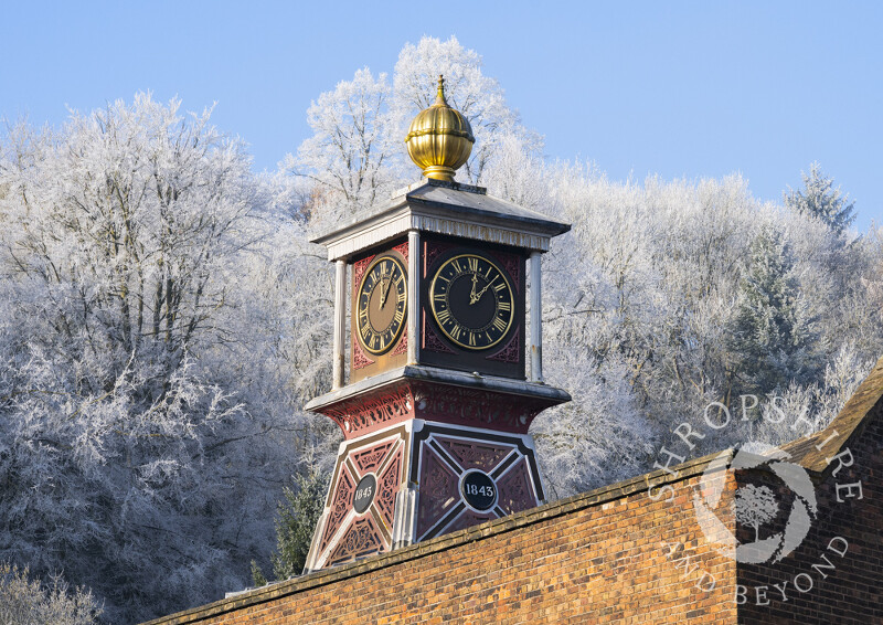 The clock tower at the Coalbrookdale Museum of Iron, Shropshire.