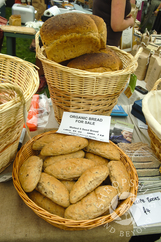 Organic bread for sale at Ludlow Food Festival, Shropshire, England.