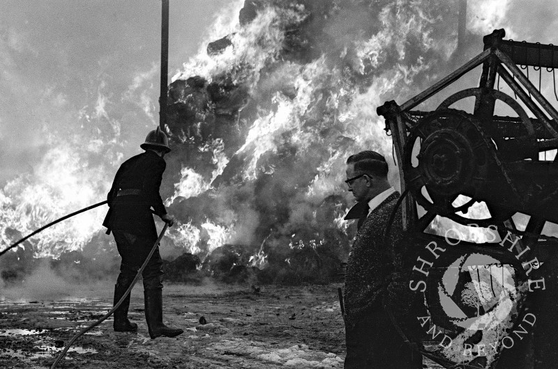 Upton barn fire, Shifnal, Shropshire, March 1965.