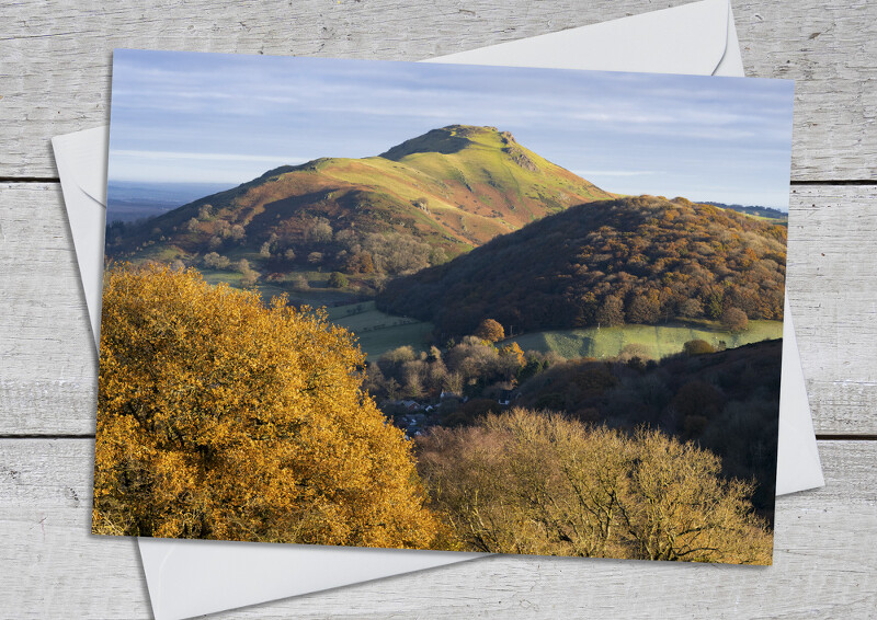 Caer Caradoc and Helmeth Hill, seen from Ragleth, Shropshire.