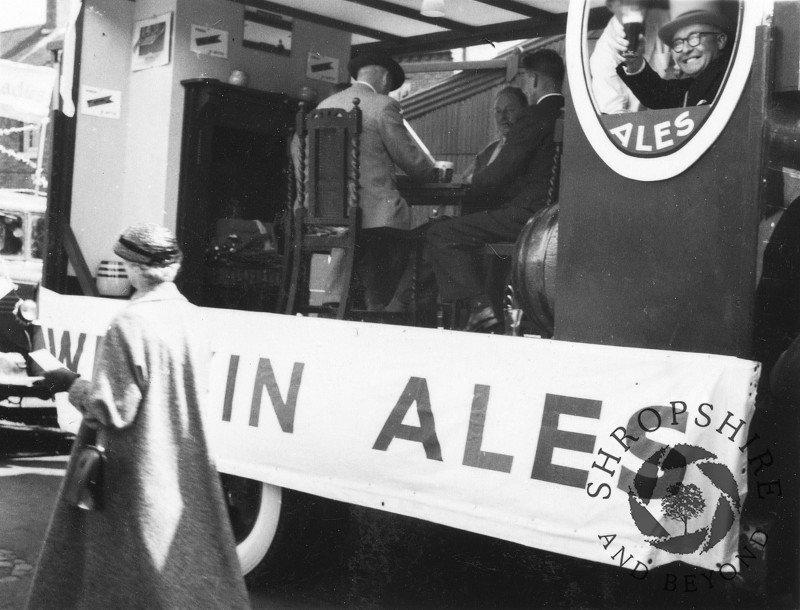 Wrekin Brewery float takes part in Shifnal Carnival, Shropshire, during the 1950s.