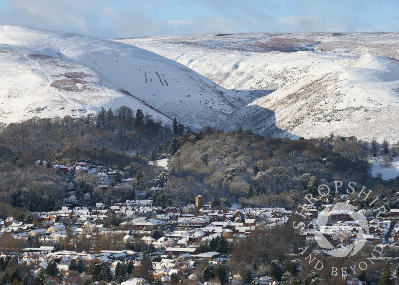 Church Stretton nestling under the Long Mynd below Townbrook Valley, Shropshire.