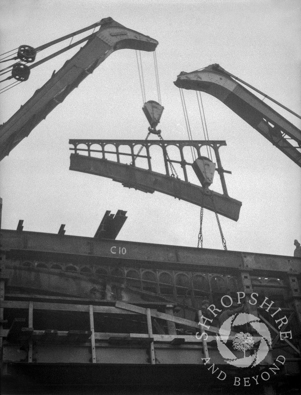 The old railway bridge being dismantled, Shifnal, Shropshire, 1953.