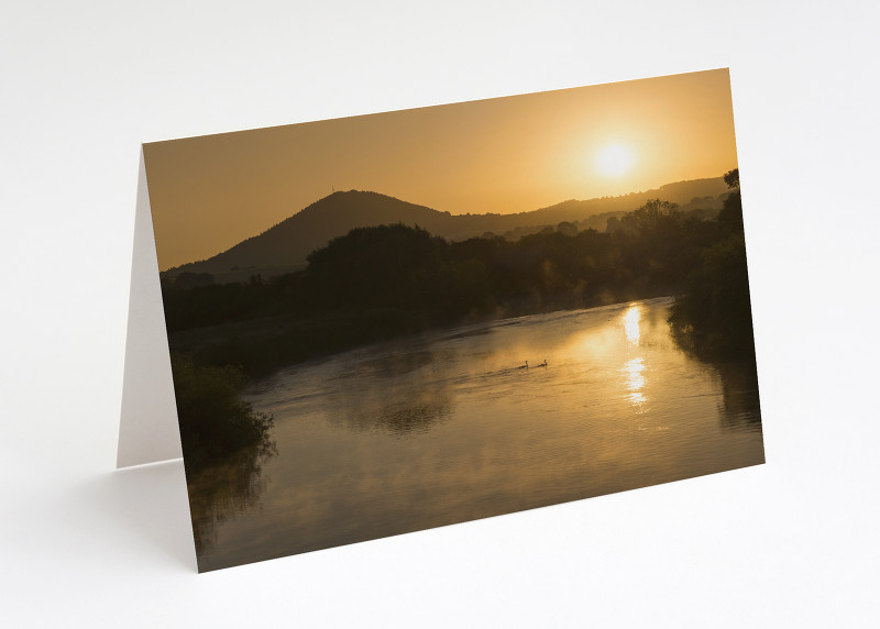 The Wrekin and the River Severn at sunrise, seen from Cressage, Shropshire.