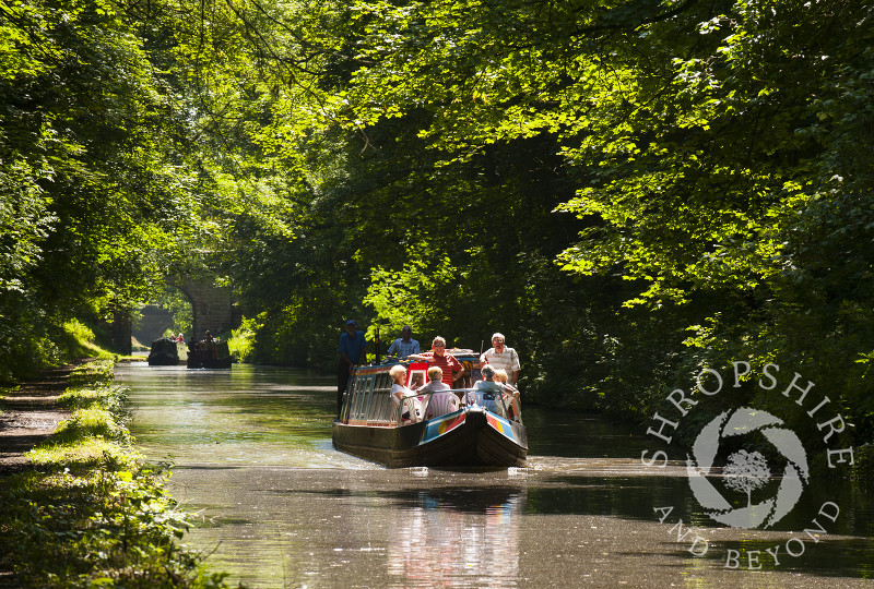 Narrowboats on the Shropshire Union Canal at Brewood, Staffordshire, England.