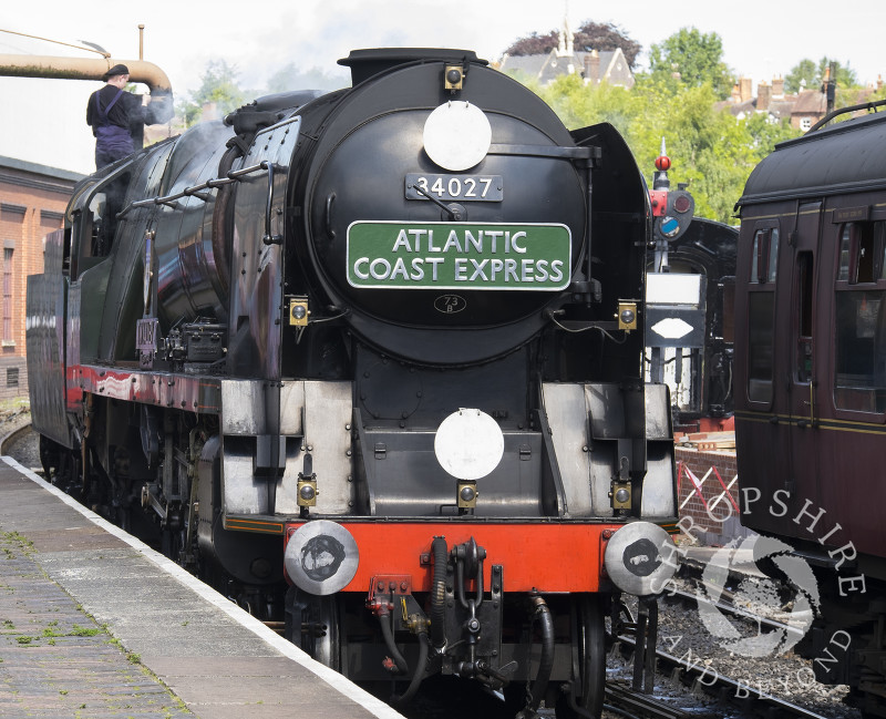 Taw Valley 34027 Atlantic Coast Express at Bridgnorth Station, Shropshire, on the Severn Valley Railway line.