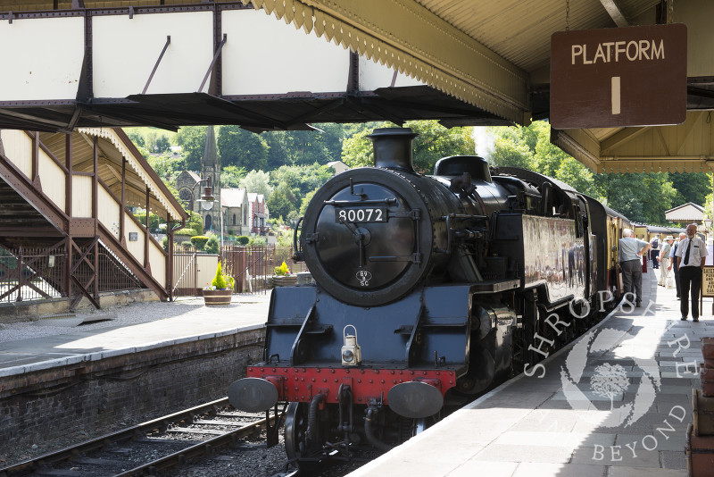 BR Standard Class 4 Tank at Llangollen Railway Station, Dengishshire, Wales.