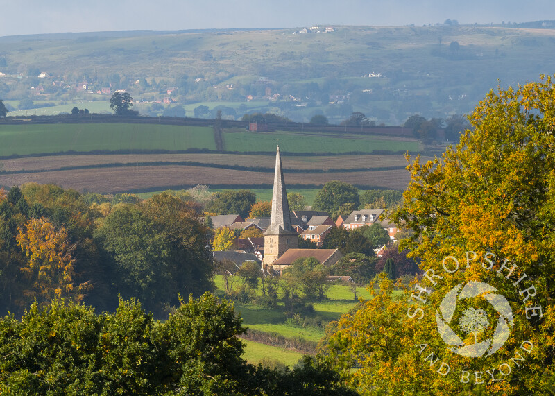 St Mary's Church with it's twisted spire in Cleobury Mortimer, Shropshire.