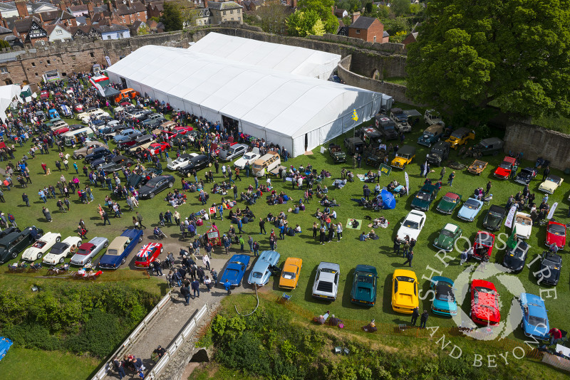 Looking down on the castle grounds at Ludlow Spring Festival.