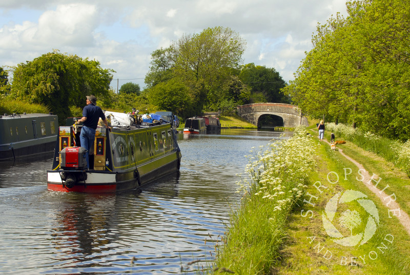 Narrowboats on the Shropshire Union Canal at Brewood, Staffordshire, England.