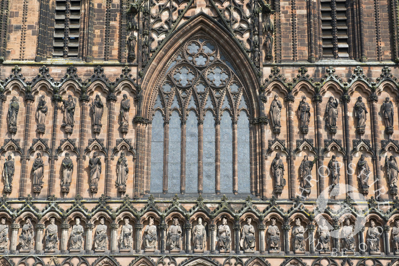 The ornate West Front of Lichfield Cathedral, Lichfield, Staffordshire, England.