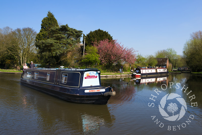 Canal boats at Fradley Junction, Staffordshire, England.